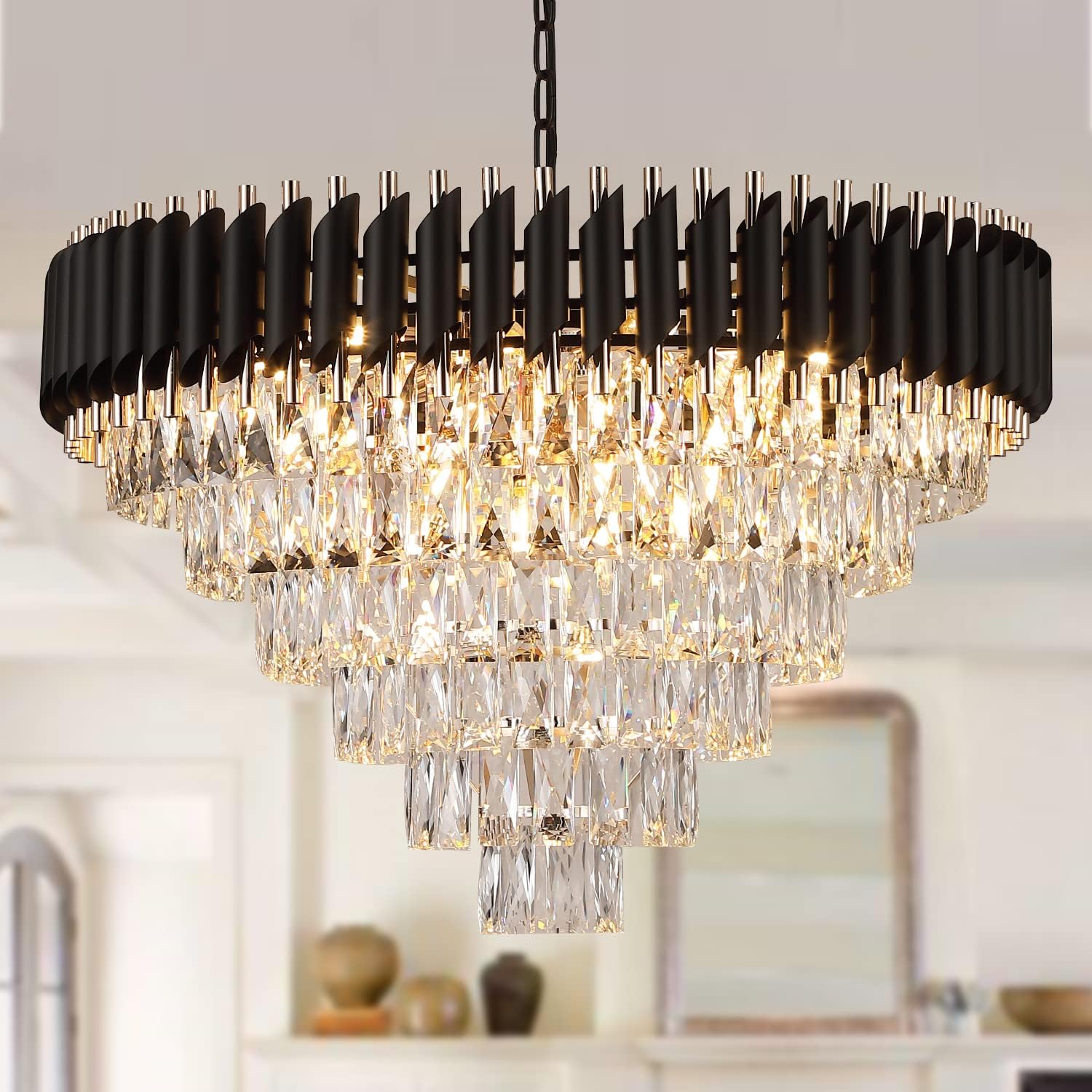 Modern Luxury Multi-Tier Oval/Round Crystal Tiered Chandelier-MEET LIGHTING