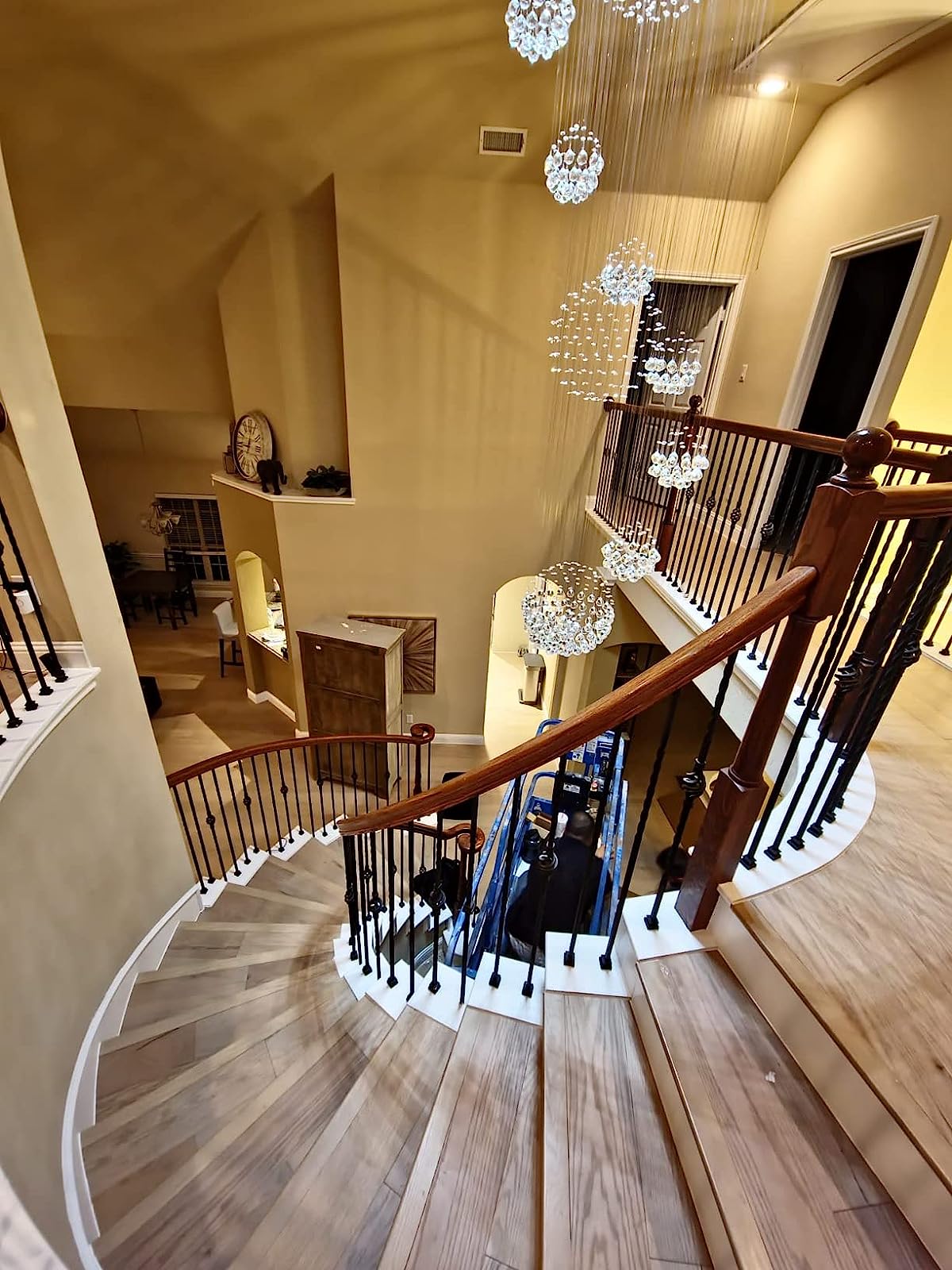 Stately Duplex Crystal Chandelier Spiral Raindrop Globe Shape Ceiling Hanging Light for Entryway/Staircase-MEET LIGHTING