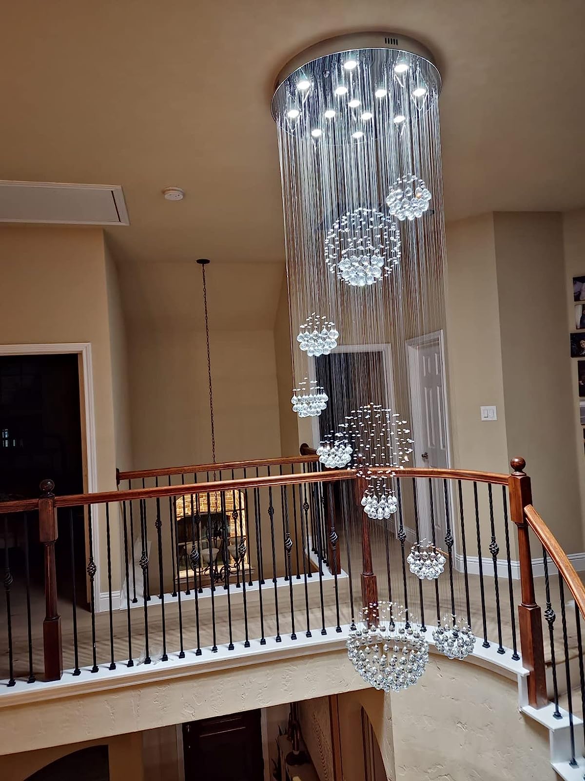 Stately Duplex Crystal Chandelier Spiral Raindrop Globe Shape Ceiling Hanging Light for Entryway/Staircase-MEET LIGHTING