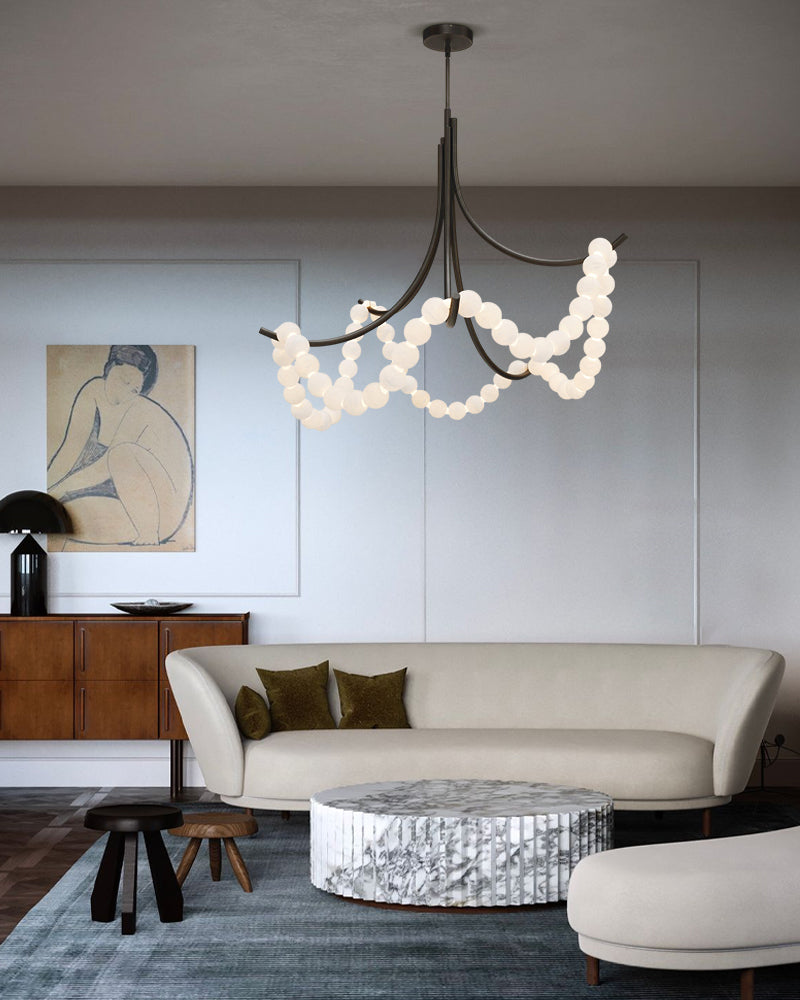 Cluster String Alabaster Beads Semi Flush Chandelier by Meetlighting