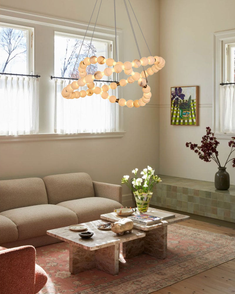 Pearl Alabaster Necklace Round Chandelier 20in 24in 31in 40in | Single Ring