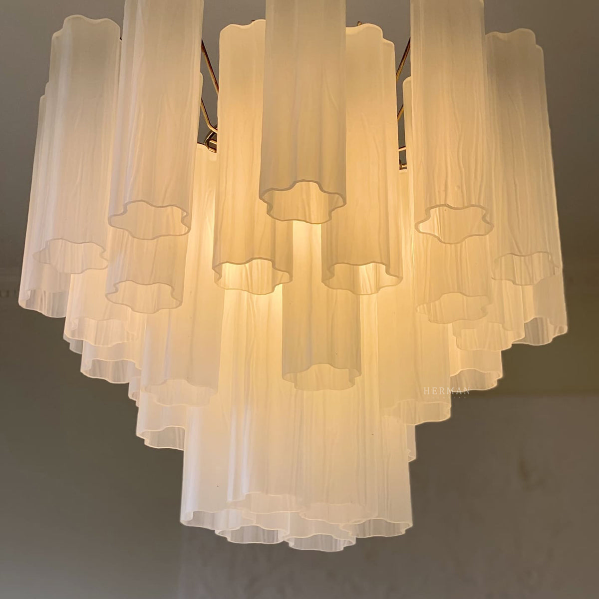 Matte White 36-Tube Murano Glass Chandelier