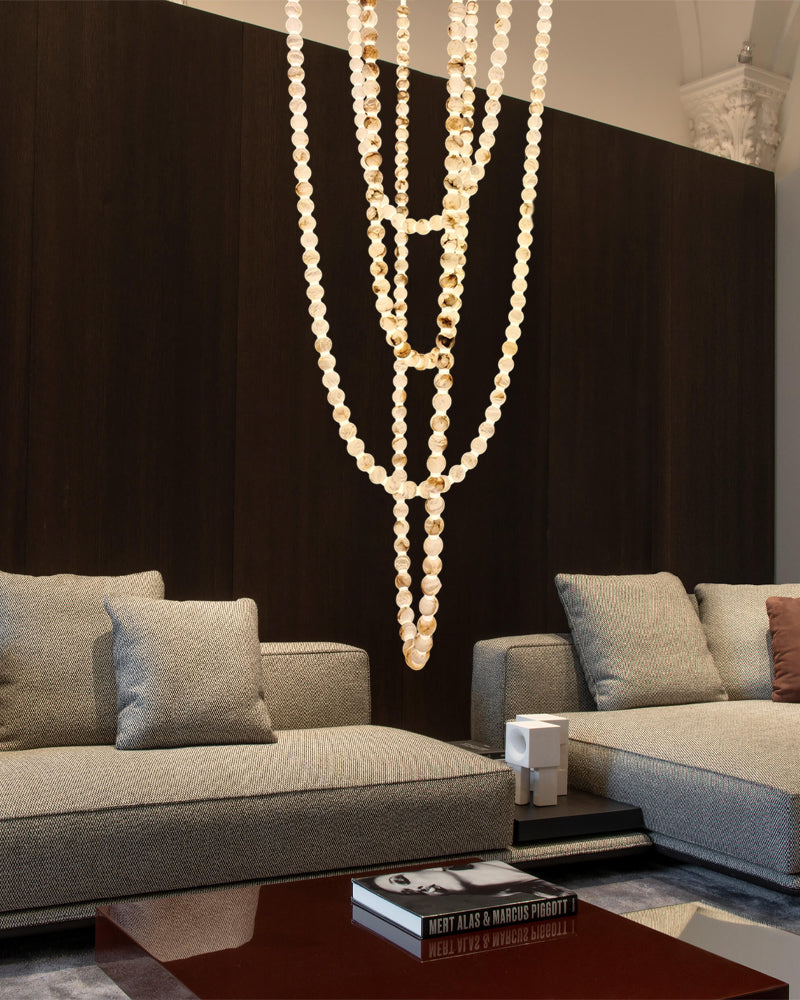 Modern LED Natural Alabaster Globes Beads Hanging Chandelier Indoor Lighting Fixture by Meetlighting
