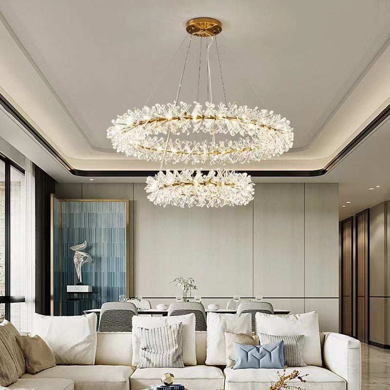 2 Wheel Frozen Ice Crystal Chandelier Light For Living Room Dining Hall-MEET LIGHTING