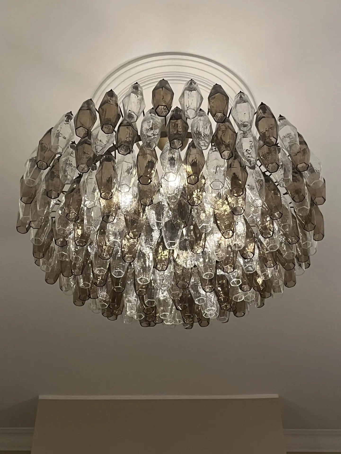 Murano Chandelier – Poliedri – 185 glass – Smoked/Transparent