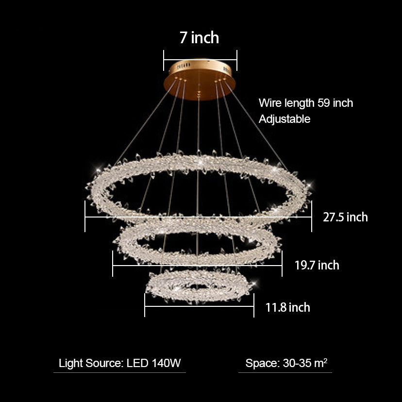 Modern 3-Ring Halo Crystal Chandelier for Living Room/Bedroom-MEET LIGHTING