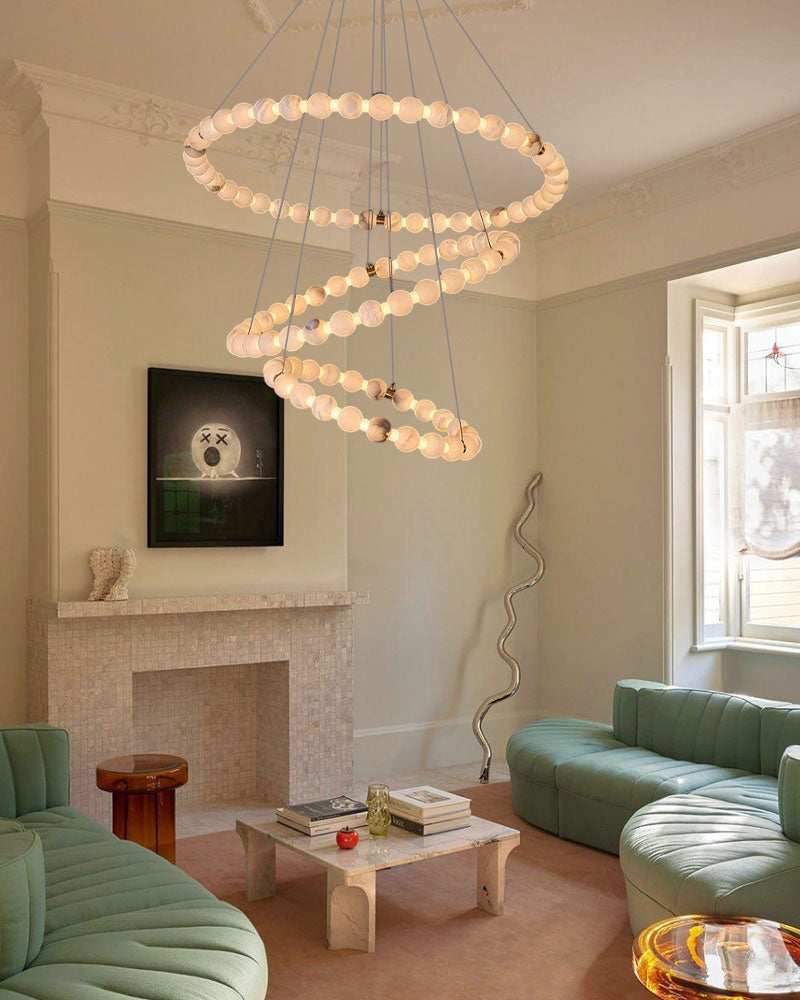 Pearl Alabaster Necklace Round Chandelier 20in 24in 31in 40in | Single Ring