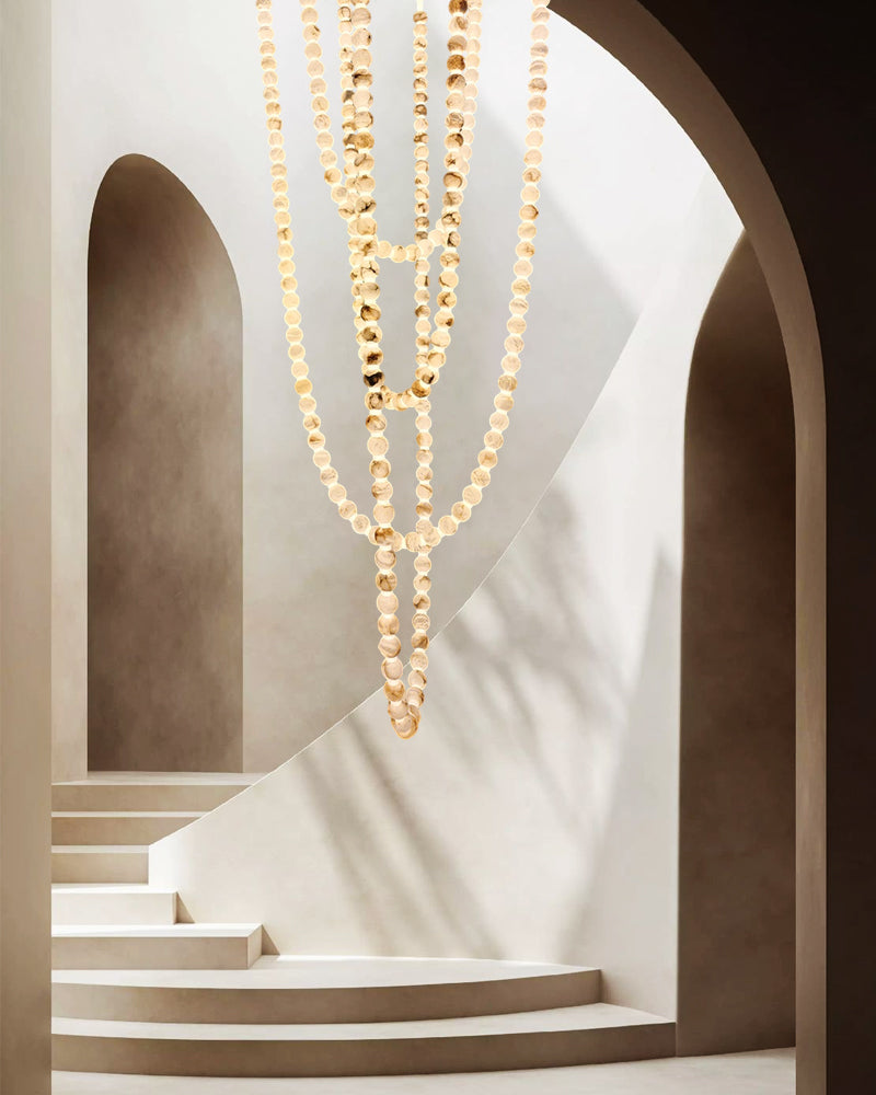 Modern LED Natural Alabaster Globes Beads Hanging Chandelier Indoor Lighting Fixture by Meetlighting