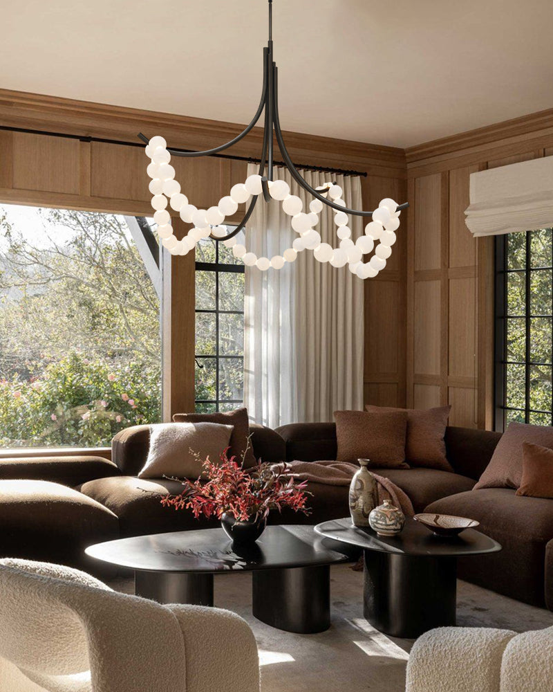 Cluster String Alabaster Beads Semi Flush Chandelier by Meetlighting