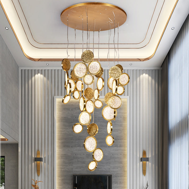 Modern Copper LED Circular Luxury Light Fixture. Staircase Chandelier  Kevin Studio   