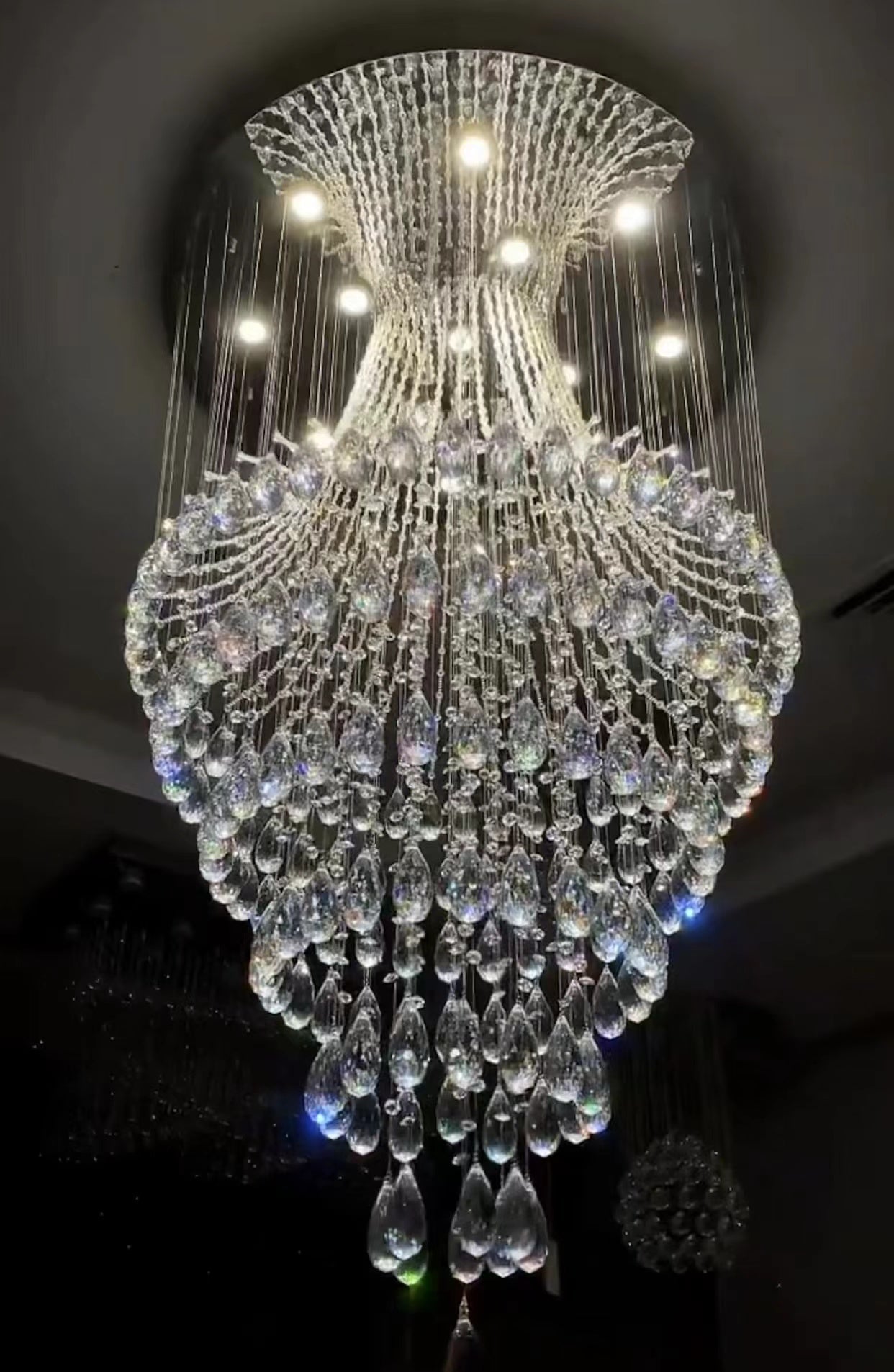 Crystal Raindrop Tiers Floating Chandelier For Foyer/Entryway/Staircase-MEET LIGHTING