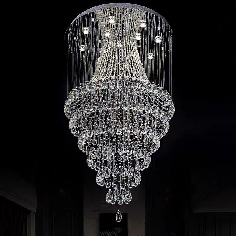 Crystal Raindrop Tiers Floating Chandelier For Foyer/Entryway/Staircase-MEET LIGHTING