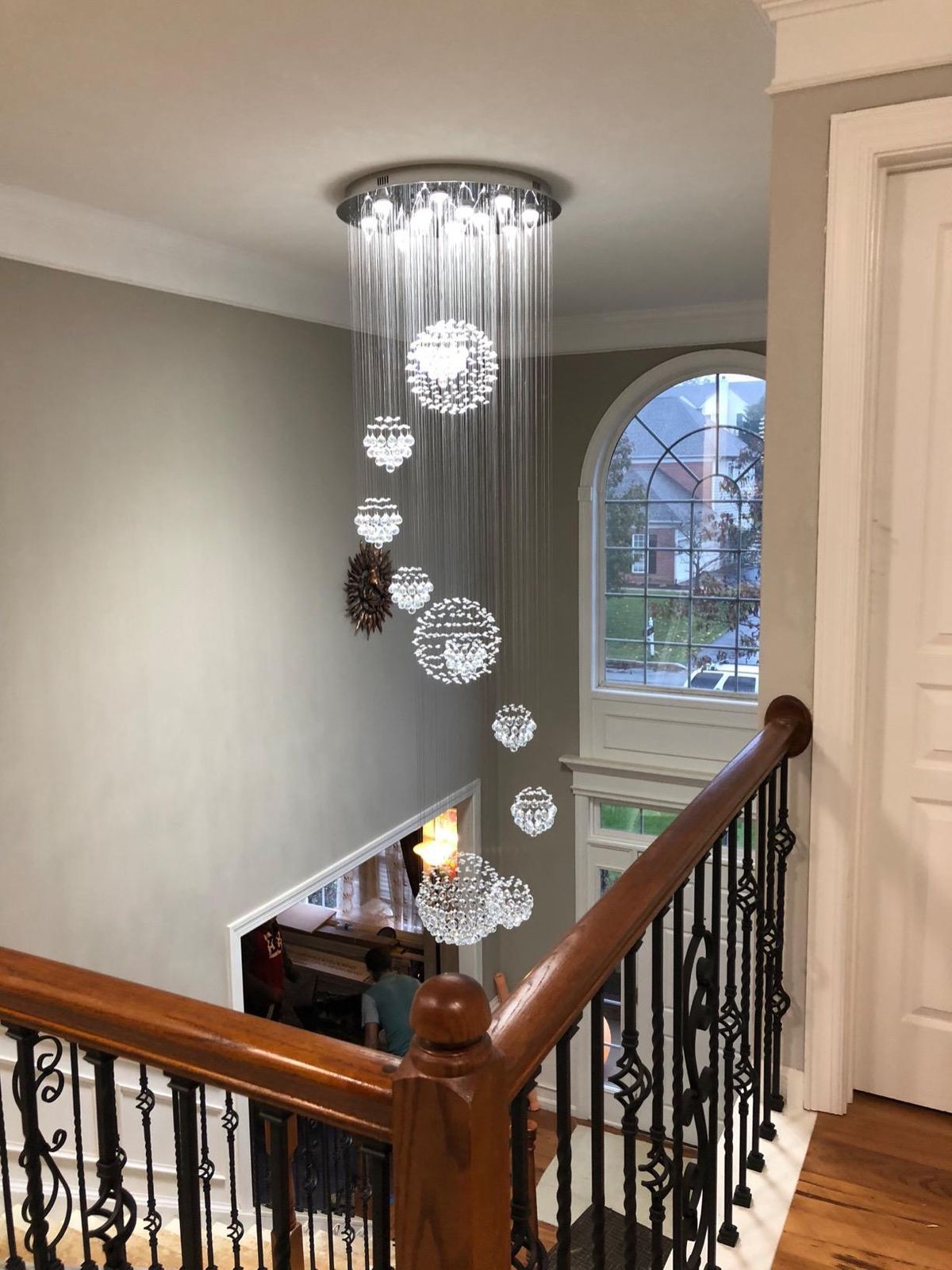 Stately Duplex Crystal Chandelier Spiral Raindrop Globe Shape Ceiling Hanging Light for Entryway/Staircase-MEET LIGHTING