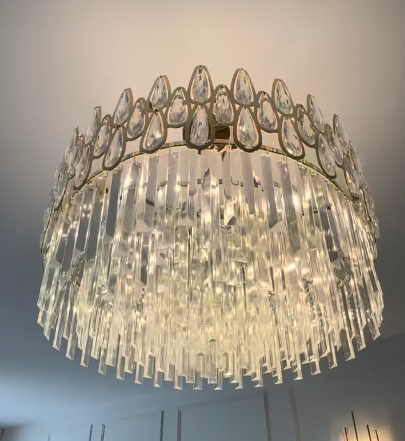 Modern Round/Rectangular Raindrop Crystal Chandelier for Low-ceiling-MEET LIGHTING