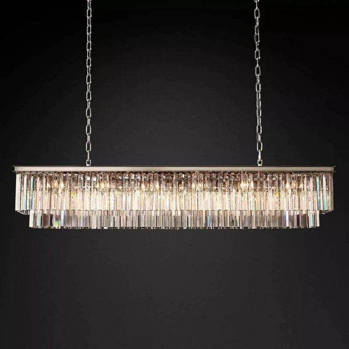 1920s Odeon Crystal Art Deco Rectangular Chandelier 72"