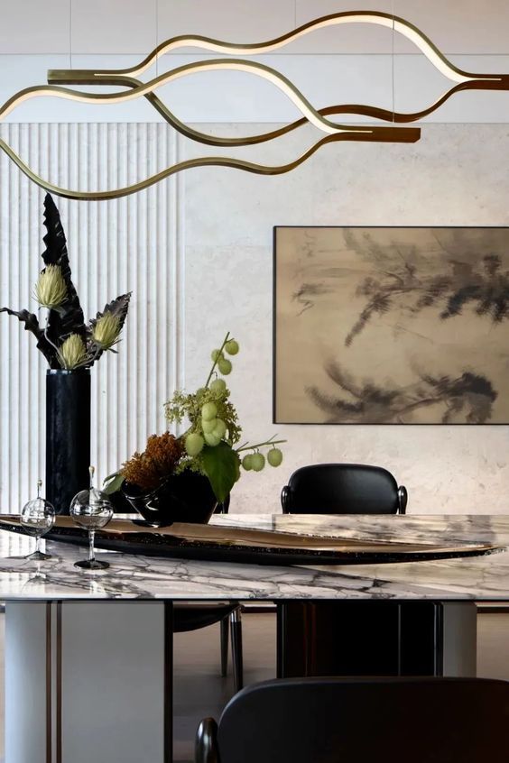 Modern Simple Brass Waving Chandelier for Living/Dining Room/Kitchen Island-MEET LIGHTING