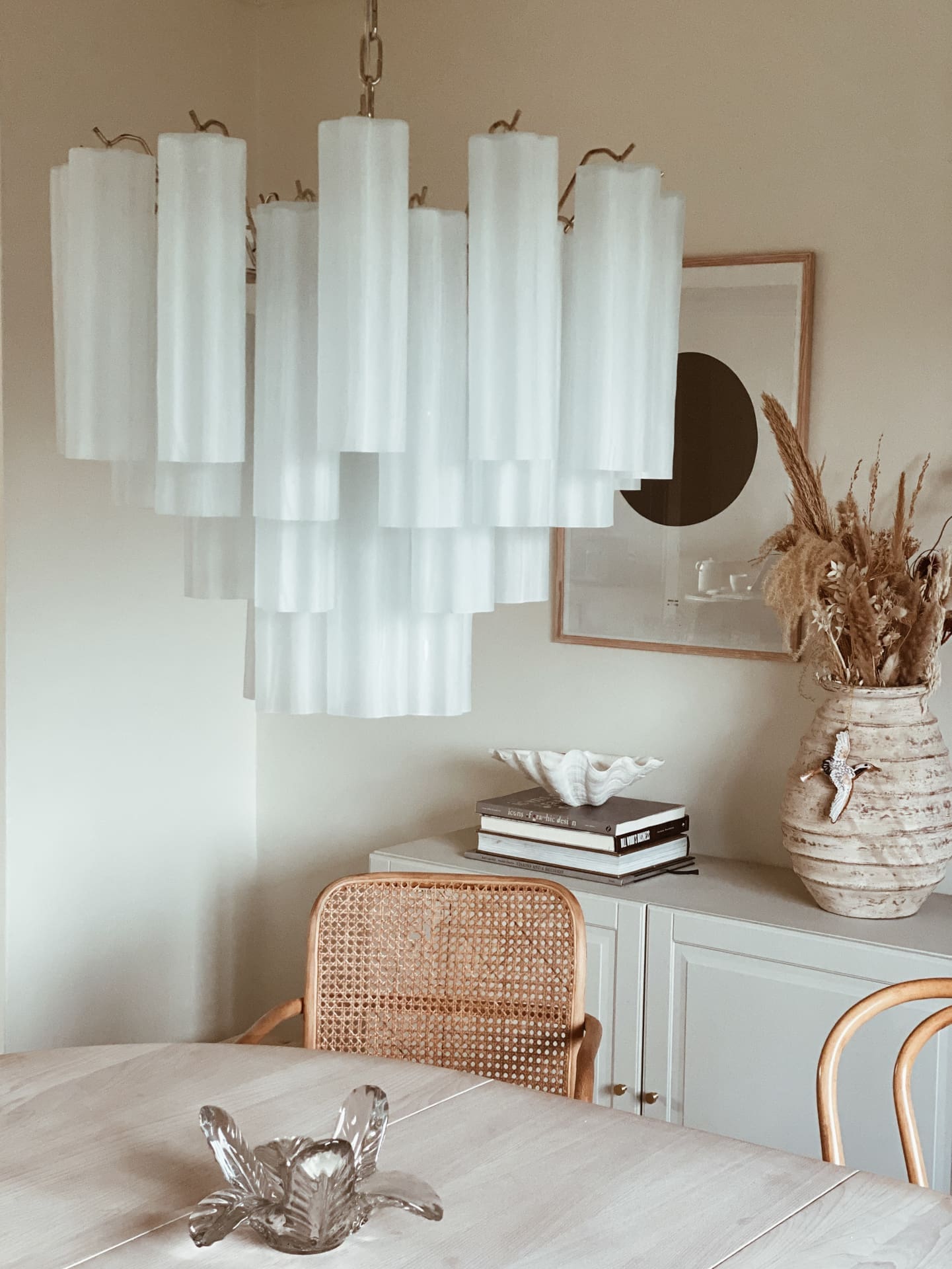 Matte White 36-Tube Murano Glass Chandelier