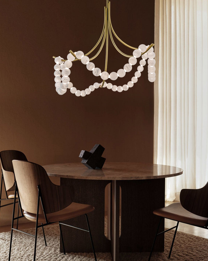 Cluster String Alabaster Beads Semi Flush Chandelier by Meetlighting