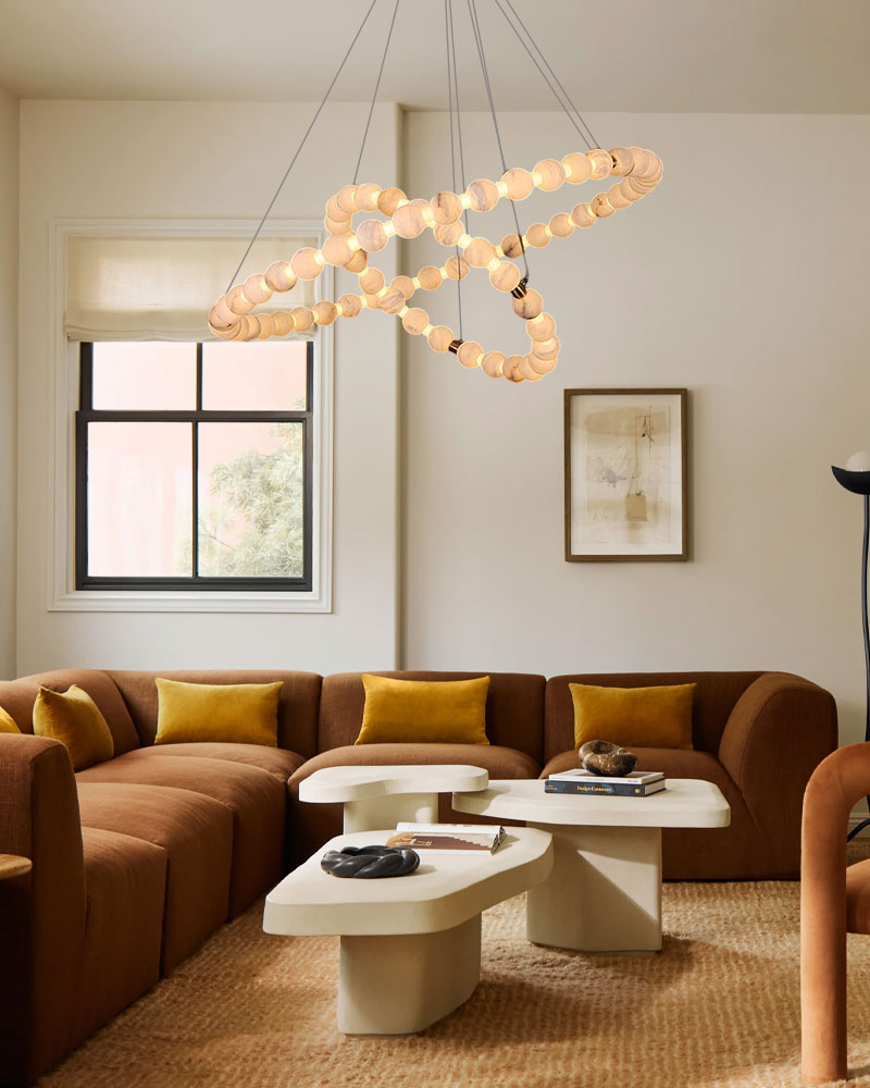 Pearl Alabaster Necklace Round Chandelier 20in 24in 31in 40in | Single Ring