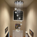 Stately Duplex Crystal Chandelier Spiral Raindrop Globe Shape Ceiling Hanging Light for Entryway/Staircase-MEET LIGHTING