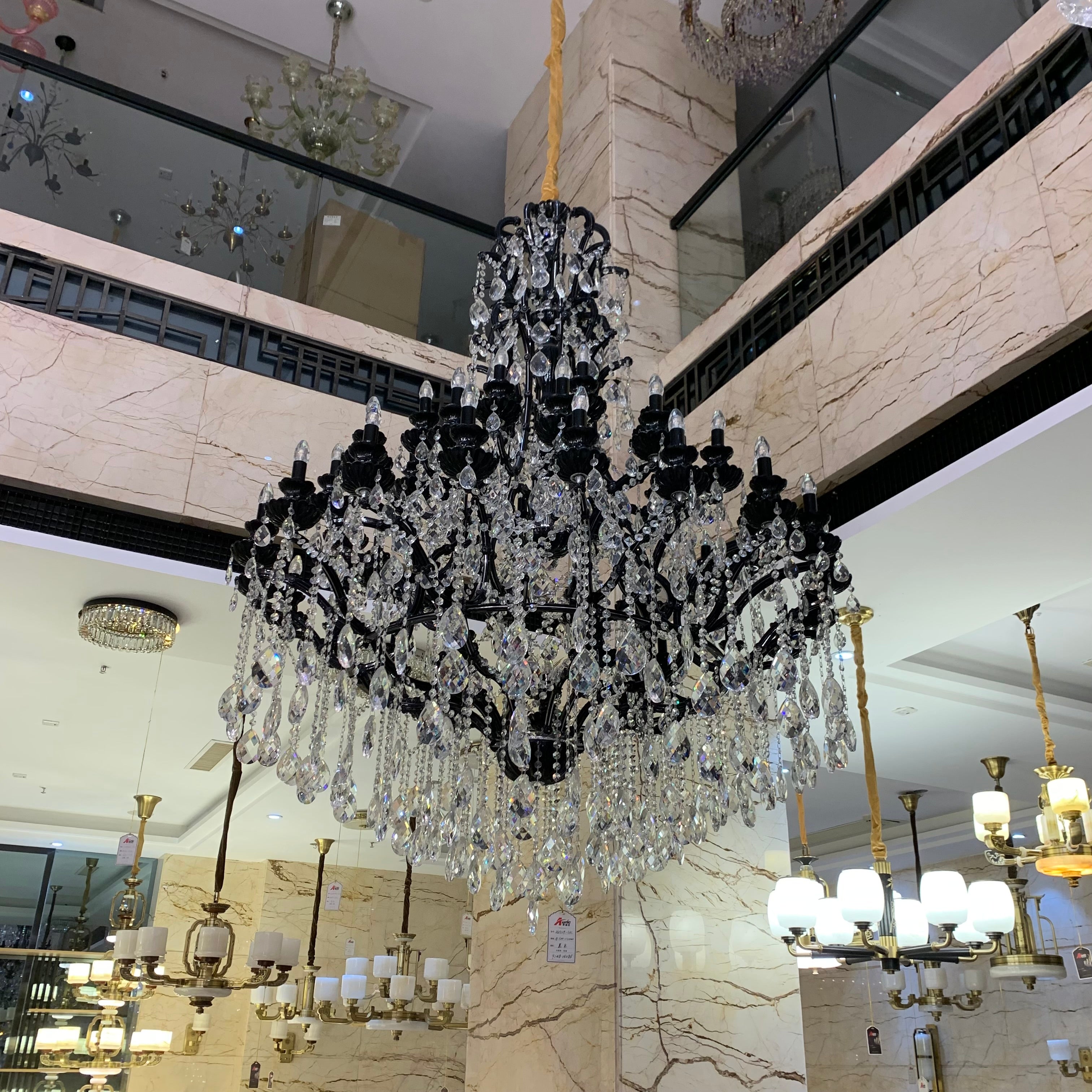 Extra Large Crystal Candle Chandelier in Black Finish for Living Room/Foyer/Staircase/Hotel-MEET LIGHTING