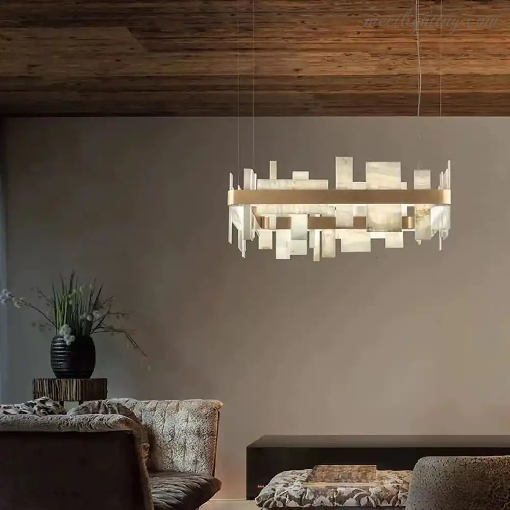 Alabaster Acropolis LED Square Chandelier-MEET LIGHTING