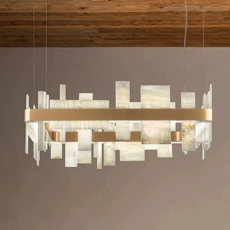 Alabaster Acropolis LED Square Chandelier-Meet Lighting