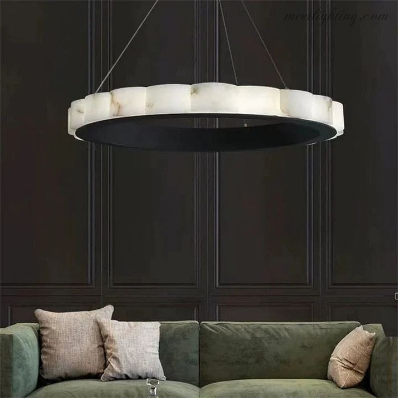 Alabaster Black Round Chandelier-MEET LIGHTING