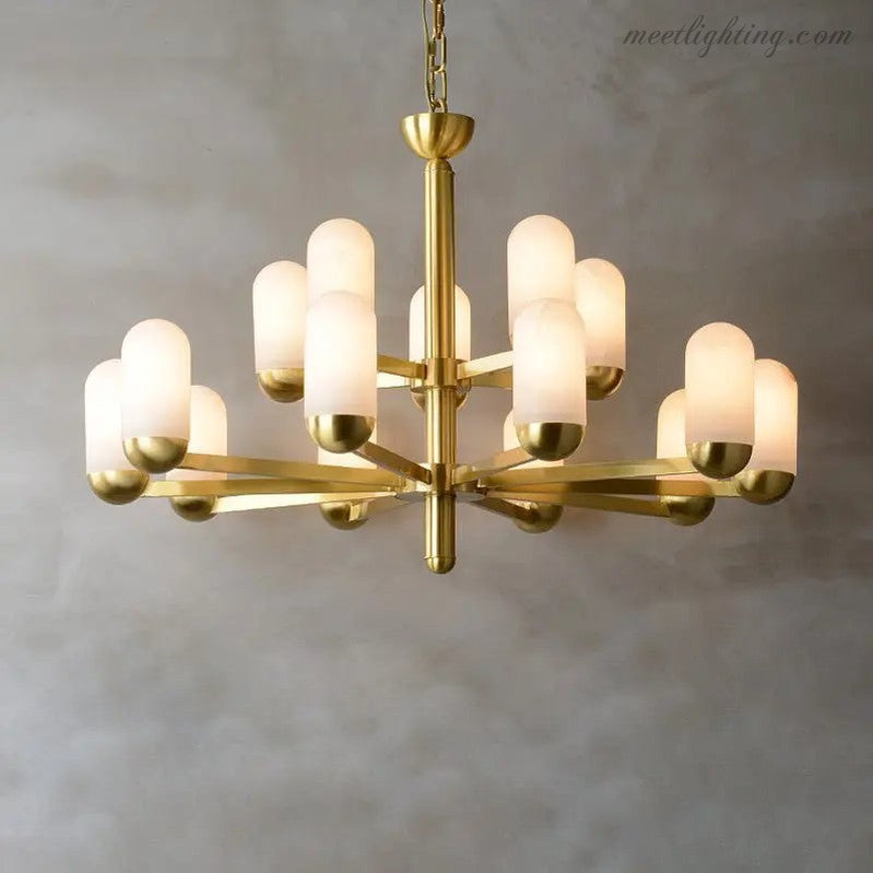 Alabaster Brass Chandelier Living Dining Lighting-Meet Lighting