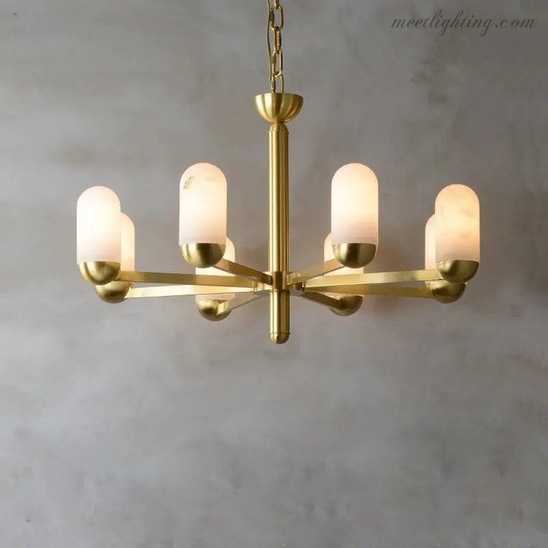 Alabaster Brass Chandelier Living Dining Lighting-Meet Lighting