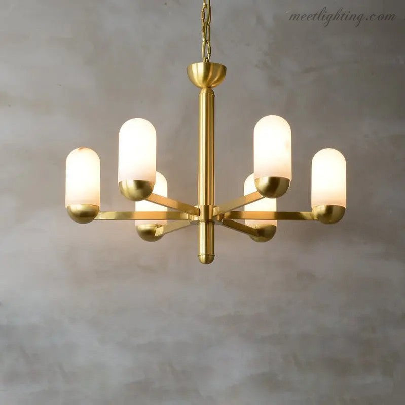 Alabaster Brass Chandelier Living Dining Lighting-Meet Lighting