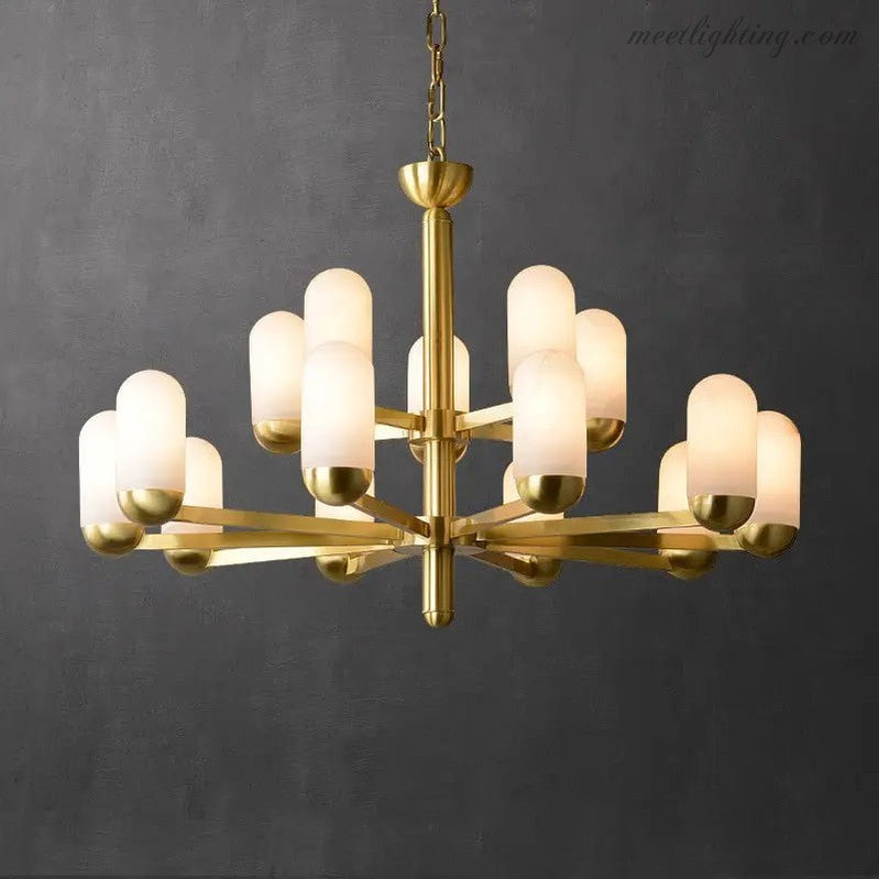 Alabaster Brass Chandelier Living Dining Lighting-Meet Lighting