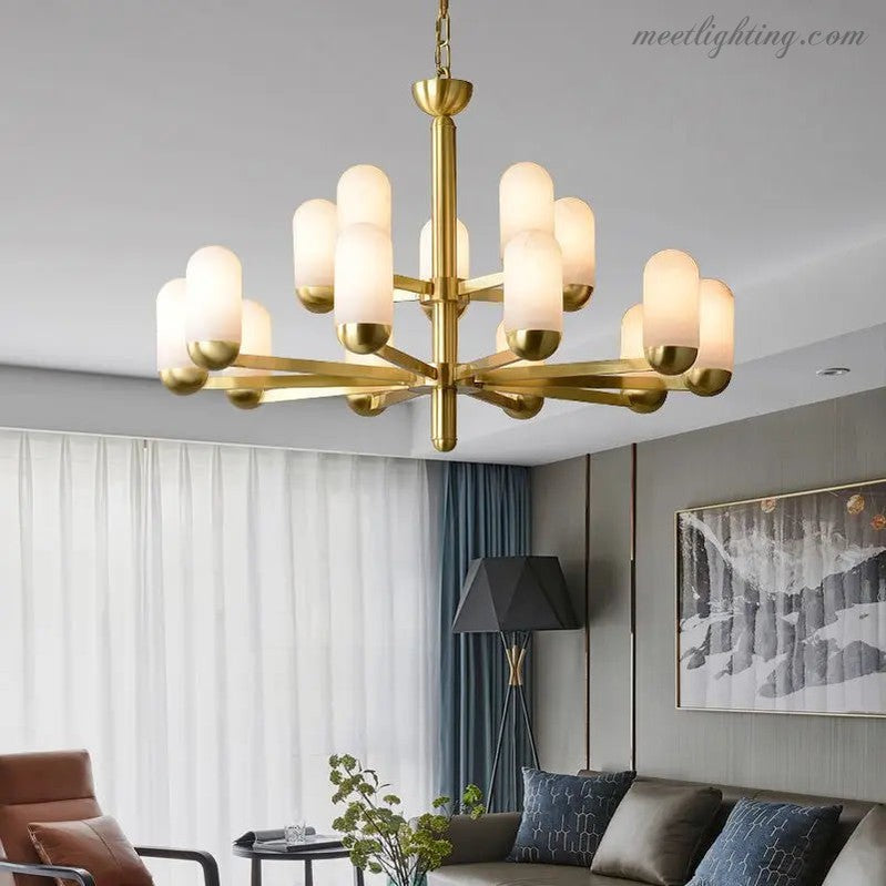 Alabaster Brass Chandelier Living Dining Lighting-MEET LIGHTING