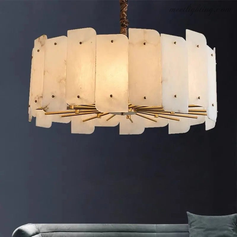 Alabaster Brass Dining Room Round Chandelier-Meet Lighting