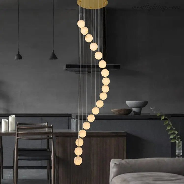 Alabaster Brass Modern Globe Spiral Chandelier-MEET LIGHTING