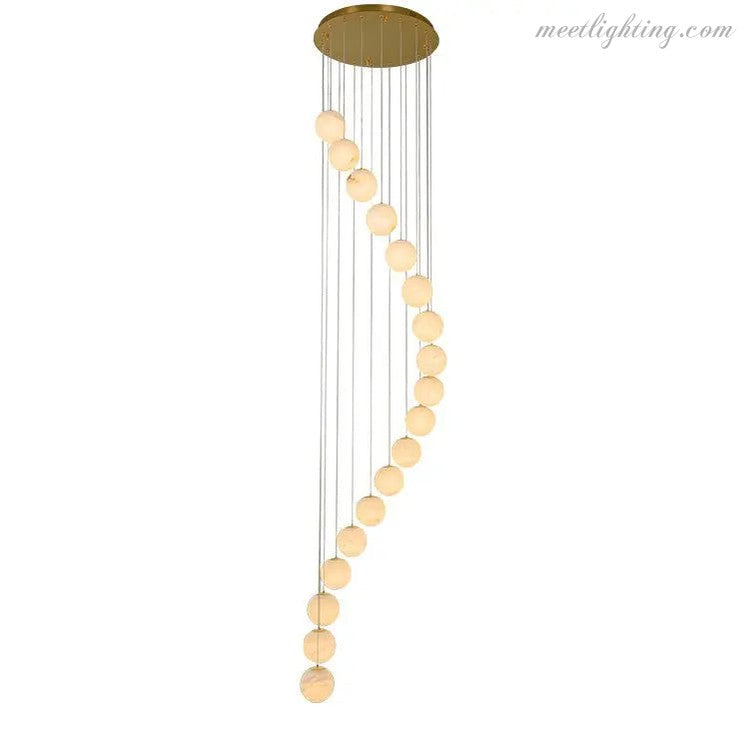 Alabaster Brass Modern Globe Spiral Chandelier-MEET LIGHTING