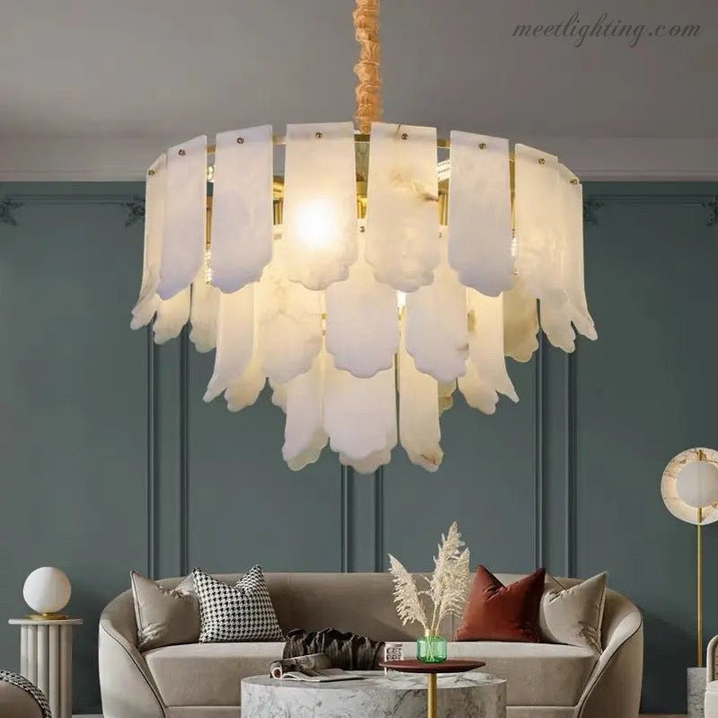 Alabaster Brass Multi-Layer Chandelier Lamp-MEET LIGHTING