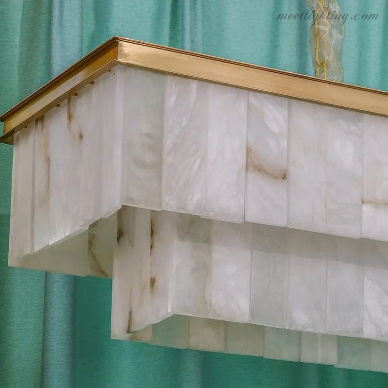 Alabaster Brass Rectangular Chandelier-MEET LIGHTING