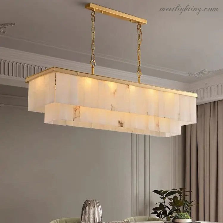 Alabaster Brass Rectangular Chandelier-MEET LIGHTING