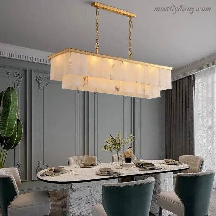 Alabaster Brass Rectangular Chandelier-MEET LIGHTING
