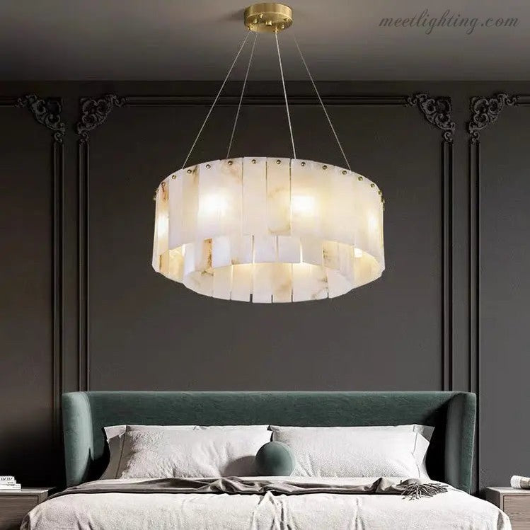 Alabaster Brass Round Living Room Chandelier Lighting-Meet Lighting