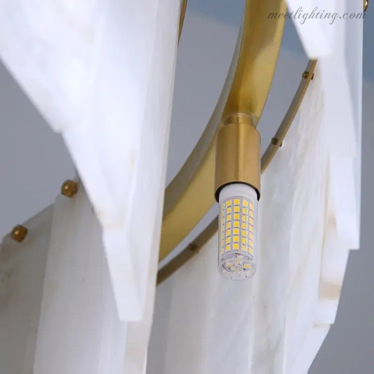 Alabaster Brass Round Living Room Chandelier Lighting-MEET LIGHTING
