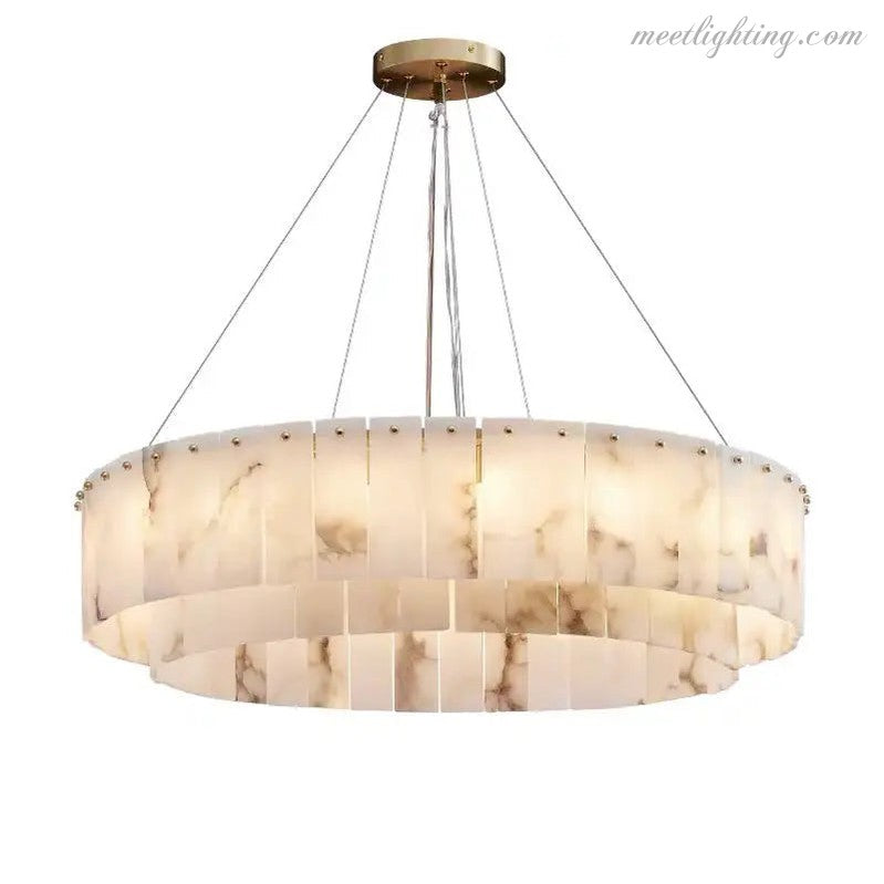 Alabaster Brass Round Living Room Chandelier Lighting-Meet Lighting