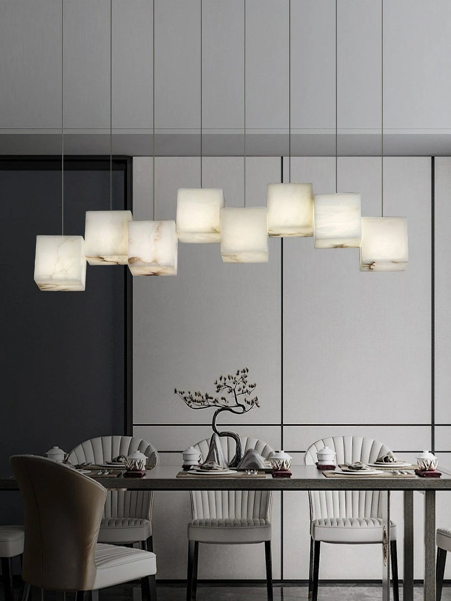 Alabaster Cubic Linear Chandelier-Meet Lighting