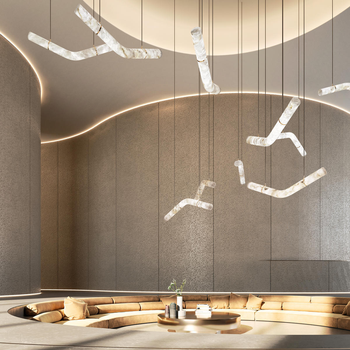 Alabaster Curved Chandelier-MEET LIGHTING