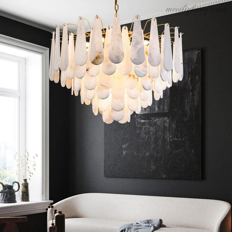 Alabaster Feathery Chandelier-Meet Lighting