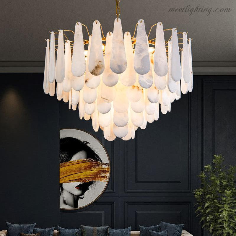 Alabaster Feathery Chandelier-Meet Lighting