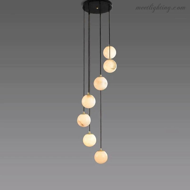 Alabaster Globe Wavy Chandelier-MEET LIGHTING