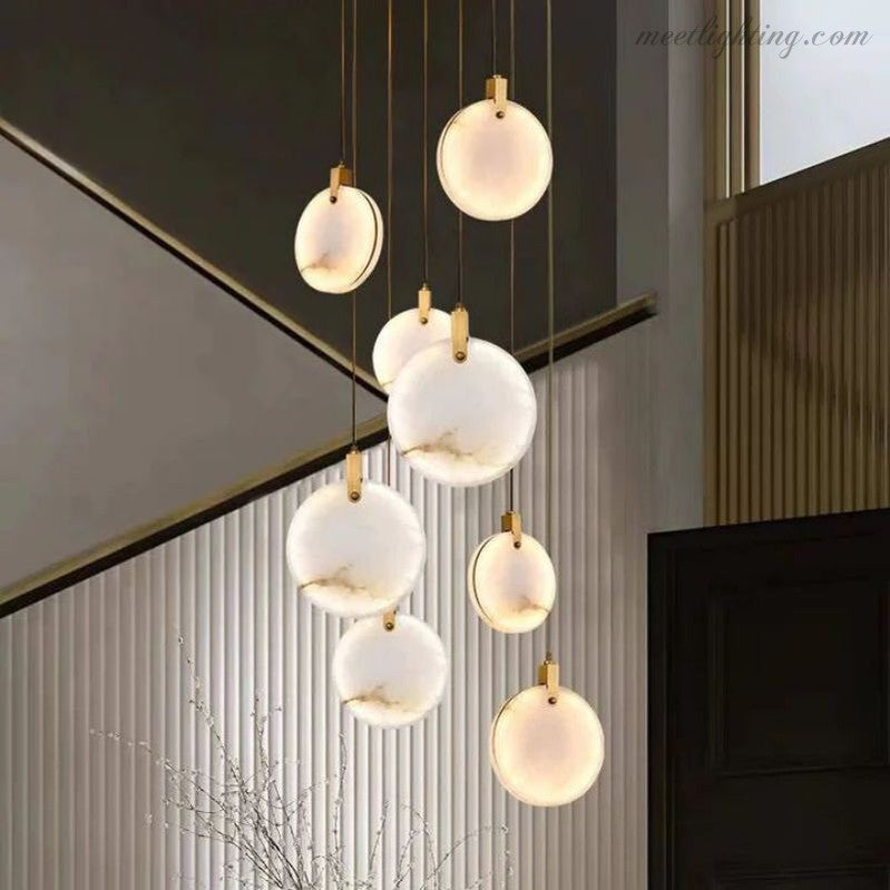Alabaster Long Staircase Chandelier-MEET LIGHTING