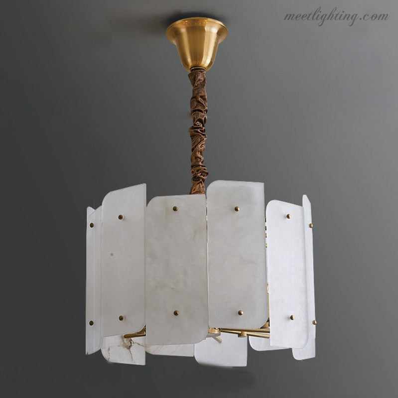 Alabaster Lorry Round Chandelier 20" 31"-Meet Lighting